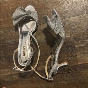 Badgley Mischka Silver Crystal Bow Slingback Heels